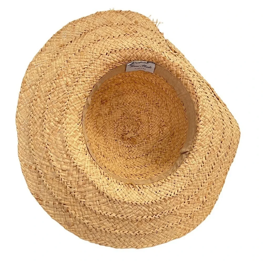 Grevi Mode Firenze Italy Tan 100% Straw Sun Summer Hat‎